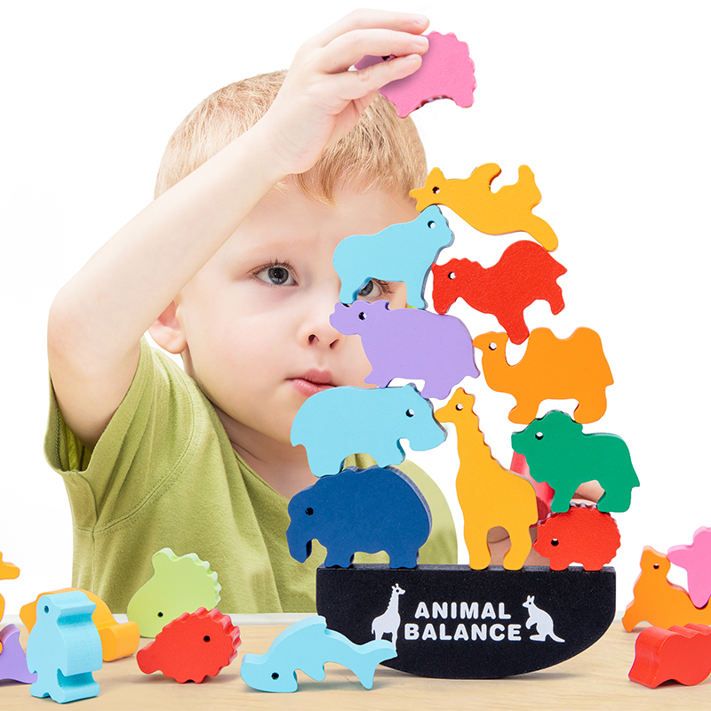 Board Game With Questions - Montessori Drewniane Klocki Balansujące Zwierzęta Gra